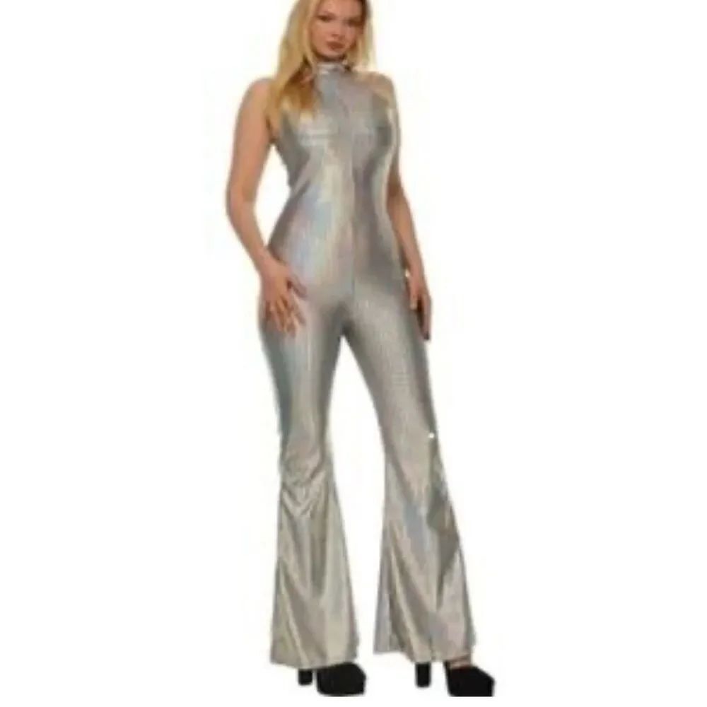 Halloween NEW size S Disco Ball silver metallic jumpsuit costume 70’s Swift